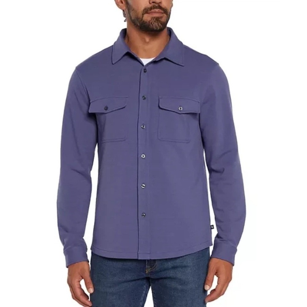 Gap Long Sleeve French Terry  Knit Button Down Skipper Blue Men's Sz M NWT